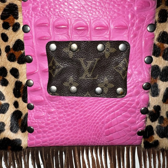 Leather and animal skin Up-cycled LV Bag - Picture 3 of 11